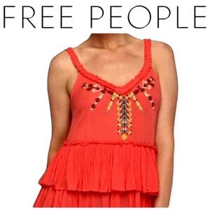 Free People Coral Meadow Ballerina Embroidered ruffle tank XS
